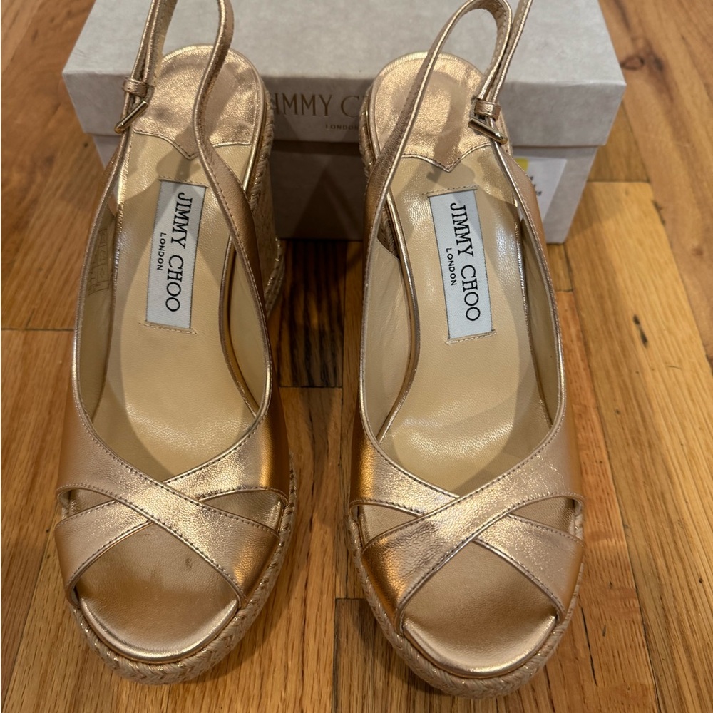 Jimmy Choo Metallic Gold Espadrille Sandals - Picture 3 of 4